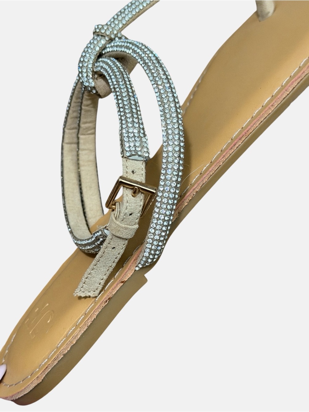 JustFab Silver Crystal Circle T-Strap Sandals - Picture 3 of 7